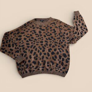 LUCCA Long Sleeve Crew Neck Brushed Knit Animal Print Sweater Brown Black Sz M